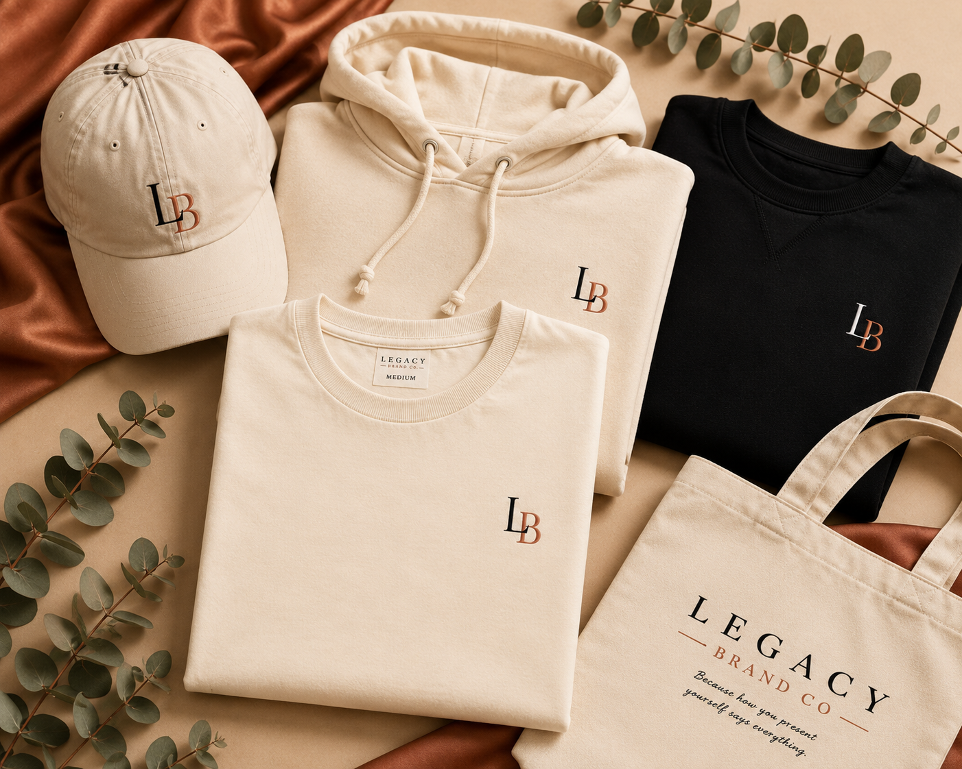Cream sweatshirt with bold serif logo