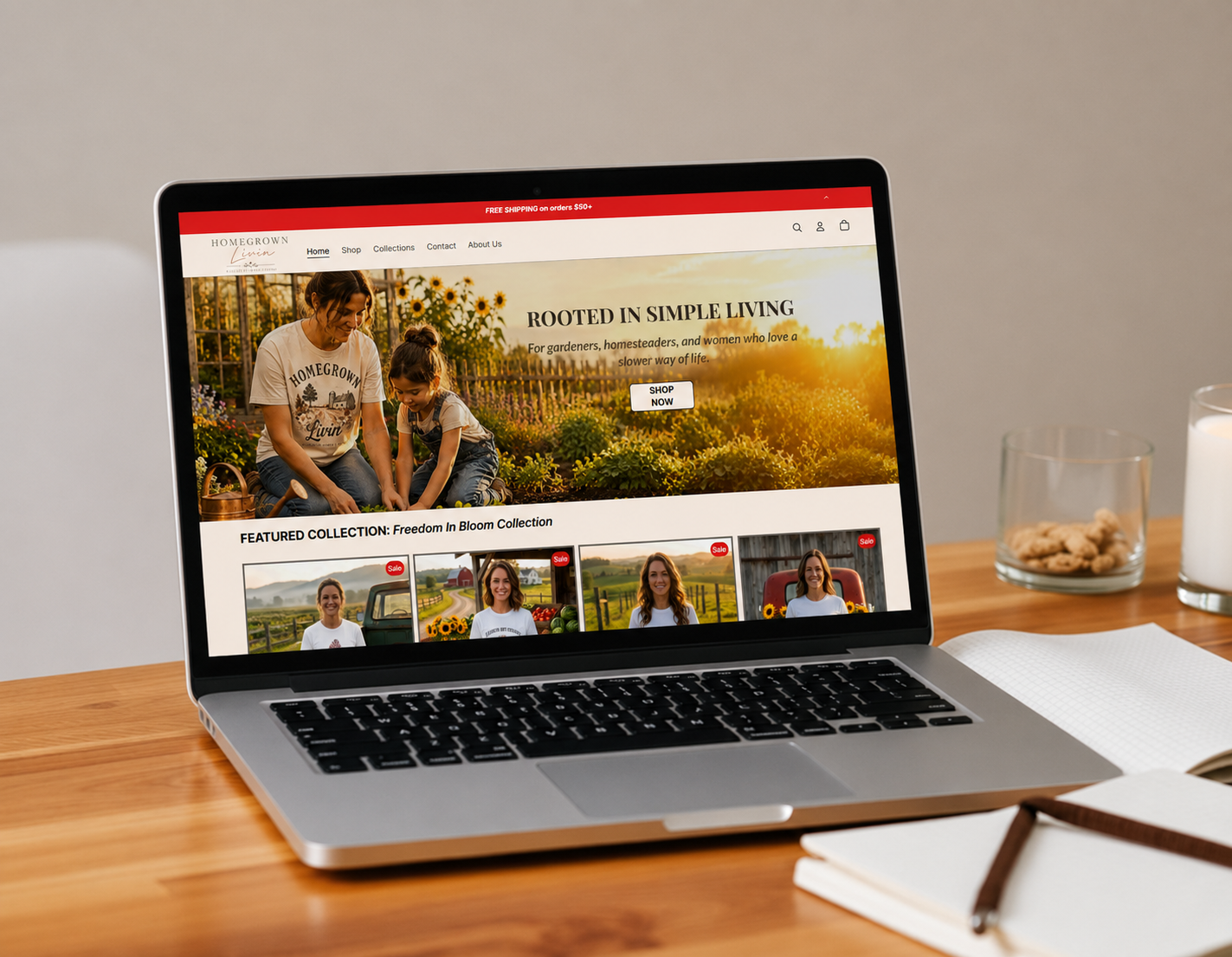 Branded online storefront on laptop