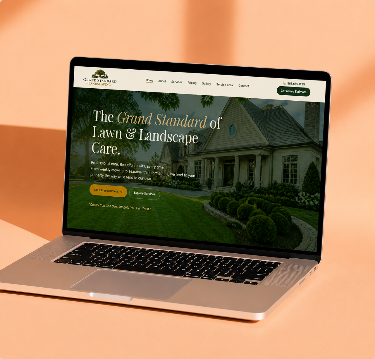 Clean branded website design on laptop